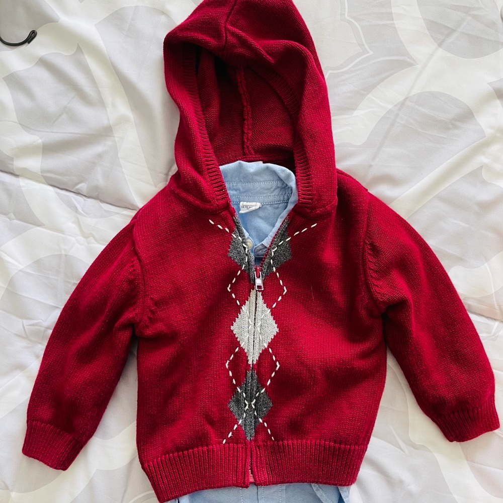 Knit sweater zip-up and button down shirt